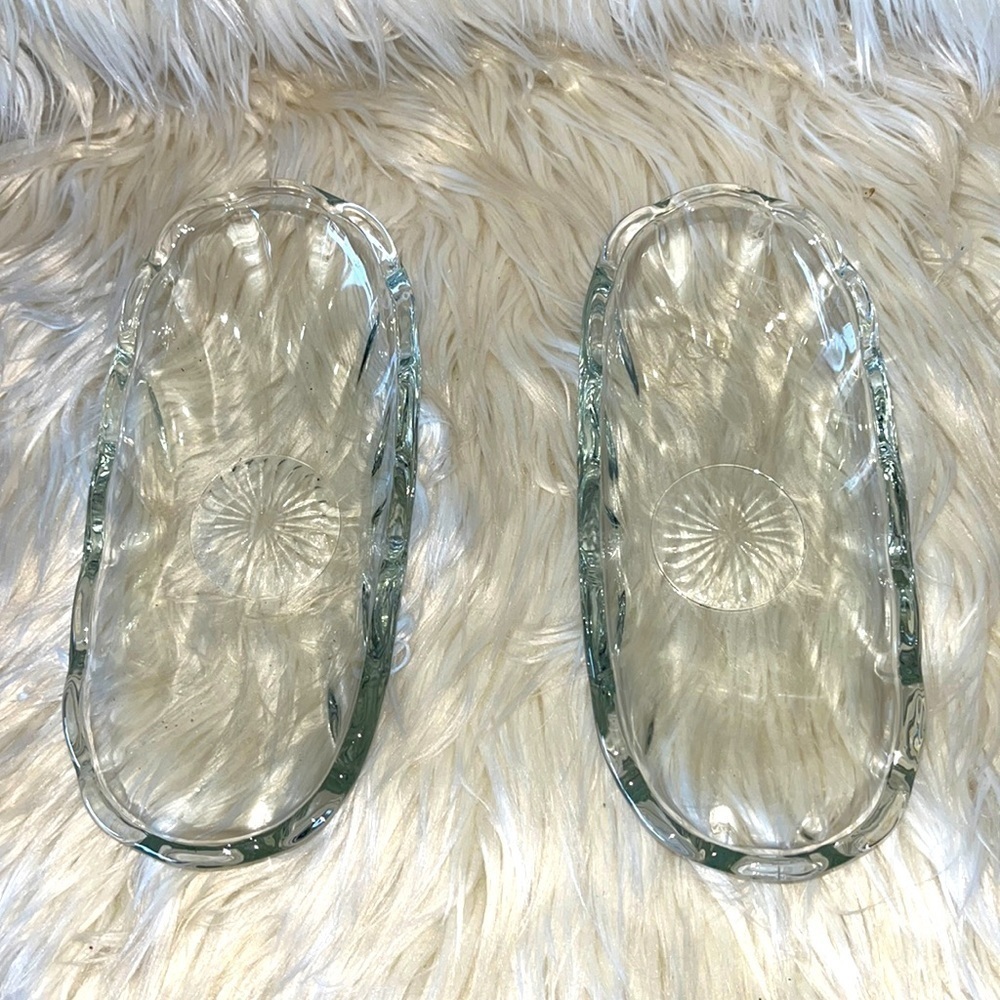Set of 2 Clear Federal Glass candy dishes trinket trays.